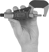 Image of ProductInUse. Inverted. Front orientation. Outside Micrometers. 4-Way-Reading Digital Outside Micrometers.