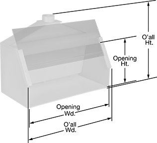 Image of Product. Front orientation. Contains Annotated. Fume Hoods. Polypropylene with Adjustable Sliding Window.
