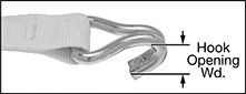 Image of Attribute. Front orientation. Contains Annotated, Border. Straps for Winches and Ratchet Straps. Hook-to-Plain End Webbing, With Wire Hook.