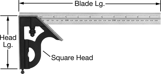 Image of Product. Front orientation. Contains Annotated. Starrett High-Accuracy Combination Square with Iron Head, with Built-in Level and Scriber, 11-3/4"/300mm Blade.