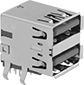 Image of Product. Front orientation. USB Connectors. Circuit Board USB Connectors, 2 USB Connections, 90° Elbow Horizontal-Mount Sockets.