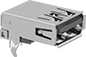 Image of Product. Front orientation. USB Connectors. Circuit Board USB Connectors, 1 USB Connection, 90° Elbow Horizontal-Mount Sockets.