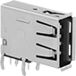 Image of Product. Top orientation. USB Connectors. Circuit Board USB Connectors, 1 USB Connection, 90° Elbow Vertical-Mount Sockets.