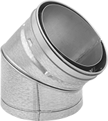 Image of Product. Front orientation. Chimney Pipe and Fittings. Gas Chimney Vent Pipe and Fittings, Adjustable-Angle Connectors, 45° Elbow to Straight.