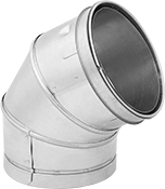 Image of Product. Front orientation. Chimney Pipe and Fittings. Gas Chimney Vent Pipe and Fittings, Adjustable-Angle Connectors, 60° Elbow to Straight.