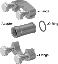 Image of System. Flange. Front orientation. Contains Annotated. Pipe and Fittings. SAE Extreme-Pressure Iron and Steel Threaded Two-Piece Pipe Flanges, Forged Flanges, Flanged, O-Ring Groove.