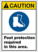 Image of Product. Front orientation. Signs. Illustrated Personal Protective Equipment Signs, Caution—Foot Protection Required In This Area with Boots Symbol (English).