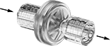 Image of Product. Male Inlet × Male Outlet. Front orientation. Contains Annotated. Check Valves. Check Valves with Luer Lock Fittings, Polycarbonate Body, Male.