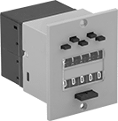 Image of Product. Front orientation. 5 Digits. Panel-Mount Electrically Actuated Counters with Output Relay , Screw On.