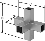Image of Product. Front orientation. Contains Annotated. Weld-Together Framing and Fittings. Weld-Together Framing and Fittings, Five-Way Cross Connectors.