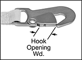 Image of Attribute. Front orientation. Contains Annotated, Border. Straps for Winches and Ratchet Straps. Hook-to-Plain End Webbing, With Latching Hook.