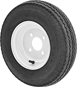 Image of Product. Front orientation. Without Bearing. Steel-Hub Pneumatic Trailer Wheels for Highway Use , 4 Mounting Holes.