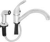 Image of Attribute. Style P (Shown with Sprayer). Front orientation. Sink Faucets. Single-Inlet Sink Faucets, Bottom Inlet—Sink Mount, Style P.