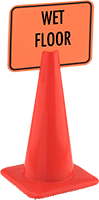 Image of ProductInUse. Shown on Cone (Sold Separately). Front orientation. Signs. Traffic Cone-Mount Slip and Fall Prevention Signs.