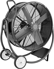 Image of Product. Front orientation. Fans. Belt-Drive Mobile Floor Fans with Tilt Stand.