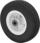 Image of Product. Front orientation. Wheels. Solid-Tread Flat-Free Wheels , Polyurethane Foam Tread on Steel Core.