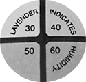 Image of Specification. 30%, 40%, 50%. 60% Pie Indicator. Front orientation. Pie Indicator. 50% Humidity Points, 40% Humidity Points, 60% Humidity Points, 30% Humidity Points.