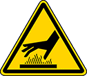Image of Product. Front orientation. Labels. Machine and Equipment Operation ISO Labels , Hand, Hot Surface Hazard Symbol.