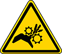 Image of Product. Front orientation. Labels. Machine and Equipment Operation ISO Labels , Pinch Point Hazard Symbol.