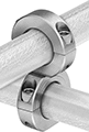 Image of Product. Shown Connected. Front orientation. Pipe Hangers. Stackable Clamp Pipe Hangers.
