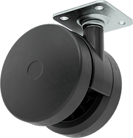 Image of Product. Front orientation. Light Duty Swivel Caster for Furniture, with 1-1/2" x 1-1/2" Plate and 2-3/8" Diameter Polyurethane Wheel.