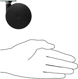 Image of Product. Side1 orientation. Contains SizingReference. Light Duty Swivel Caster for Furniture, with 1-1/2" x 1-1/2" Plate and 2-3/8" Diameter Polyurethane Wheel.