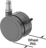 Image of Product. Swivel with Grip Ring and Foot-Pedal Brake. Front orientation. Contains Annotated. Hard. Light Duty Furniture Friction-Grip Stem Casters with Nylon Wheels, Grip-Ring Stem, Swivel with Foot-Pedal Brake.