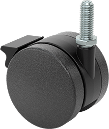 Image of Product. Front orientation. Light Duty Swivel Caster for Furniture, with Brake, 3/8"-16 Thread x 1" Long Stem and Nylon Wheel.