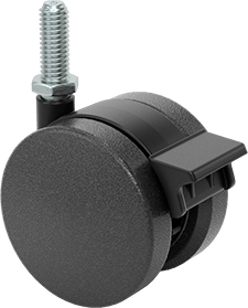 Image of Product. Back orientation. Light Duty Swivel Caster for Furniture, with Brake, 3/8"-16 Thread x 1" Long Stem and Nylon Wheel.