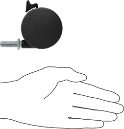 Image of Product. Side1 orientation. Contains SizingReference. Light Duty Swivel Caster for Furniture, with Brake, 3/8"-16 Thread x 1" Long Stem and Nylon Wheel.