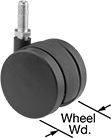 Image of Product. Swivel. Front orientation. Contains Annotated. Molded. Light Duty Furniture Threaded-Stem Casters with Nylon Wheels, Swivel.