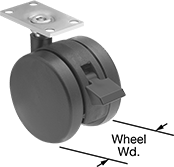 Image of Product. Swivel with Brake. Front orientation. Contains Annotated. Wheel Brake. Light Duty Furniture Casters with Nylon Wheels, Swivel Casters.