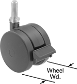 Image of Product. Swivel with Brake. Front orientation. Contains Annotated. Casters. Light Duty Furniture Threaded-Stem Casters with Polyurethane Wheels, Swivel with Brake.