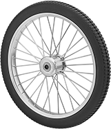 Image of Product. Front orientation. Wheels. Spoked Hollow-Tread Flat-Free Wheels , Rubber Tread on Zinc-Plated Steel Core.