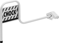 Image of Product. Single Chock with Red/White Flag. Front orientation. Railcar Wheel Chocks. Single Chock, Railcar Wheel Chocks with Red/White Flag.