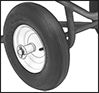 Image of Specification. Side-Mount Hub. Front orientation. Contains Border. Side Hub Mount. Solid-Tread Flat-Free Wheels .