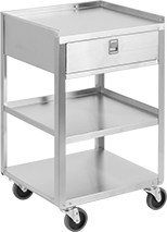 Image of Product. With One Drawer. Front orientation. 1 Drawer. Stainless Steel Carts with Drawers.