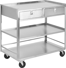 Image of Product. With Two Drawers. Front orientation. 2 Drawers. Stainless Steel Carts with Drawers.