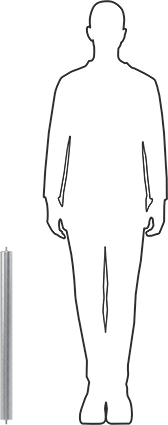 Image of Product. Side1 orientation. Contains SizingReference. 1.9" Diameter Conveyor Roller, 1/4" Round Axle Diameter, for 27" Between Frame Width.