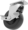 Image of Product. Swivel with Brake. Front orientation. Casters. Tight-Space Casters with Rubber Wheels, 1 Wheel, Swivel with Brake.