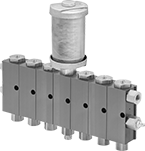 Image of Product. Front orientation. Grease-Dispensing Pumps. Precision Air-Powered Grease-Dispensing Pumps, 6 Grease Outlets.