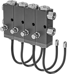 Image of Product. 4 Pumps with Spray Nozzle. Front orientation. Oil-Dispensing Pumps. Air-Powered Oil-Dispensing Pumps, Oil-Dispensing Pumps with Spray Nozzle, 4 Pumps.