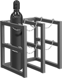 Image of ProductInUse. Front orientation. Cylinder Racks. Floor-Mount Cylinder Racks, Steel, Chain, Seismic Anchor.