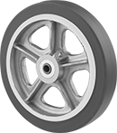 Image of Product. Spoked Aluminum Core. Front orientation. Wheels. Lightweight Rubber Wheels , Rubber, Tread-on-Core Wheel, Spoked Wheel Core, Aluminum Wheel Core.