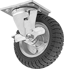 Image of Product. Swivel with Brake. Front orientation. Casters. Flat-Free Casters with Rubber Wheels, 1 Wheel, Swivel with Brake.
