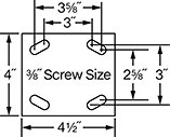Image of Specification. Front orientation. Contains Annotated. Mounting Plate Style 3 . Flat-Free Casters with Rubber Wheels.