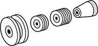 Image of Product. Machinable to fit many applications. Front orientation. Exploded view. Idler Rollers. Cut-to-Width Abrasion-Resistant Idler Rollers.
