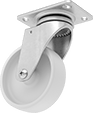 Image of Product. Swivel. Front orientation. Casters. Bright-Finish Casters with Nylon Wheels, 1 Wheel, Swivel.