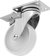 Image of Product. Swivel with Lock. Front orientation. Casters. Bright-Finish Casters with Nylon Wheels, 1 Wheel, Swivel with Total Lock.