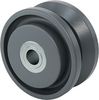 Image of Product. Front orientation. Iron V-Groove Track Wheel, 3" Diameter x 1-3/8" Wide.